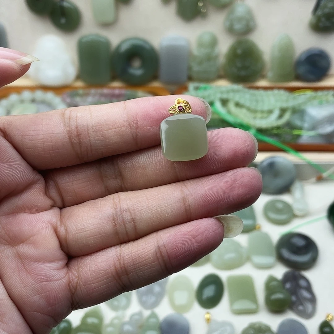 和田玉银S925镶嵌吊坠(不含链)