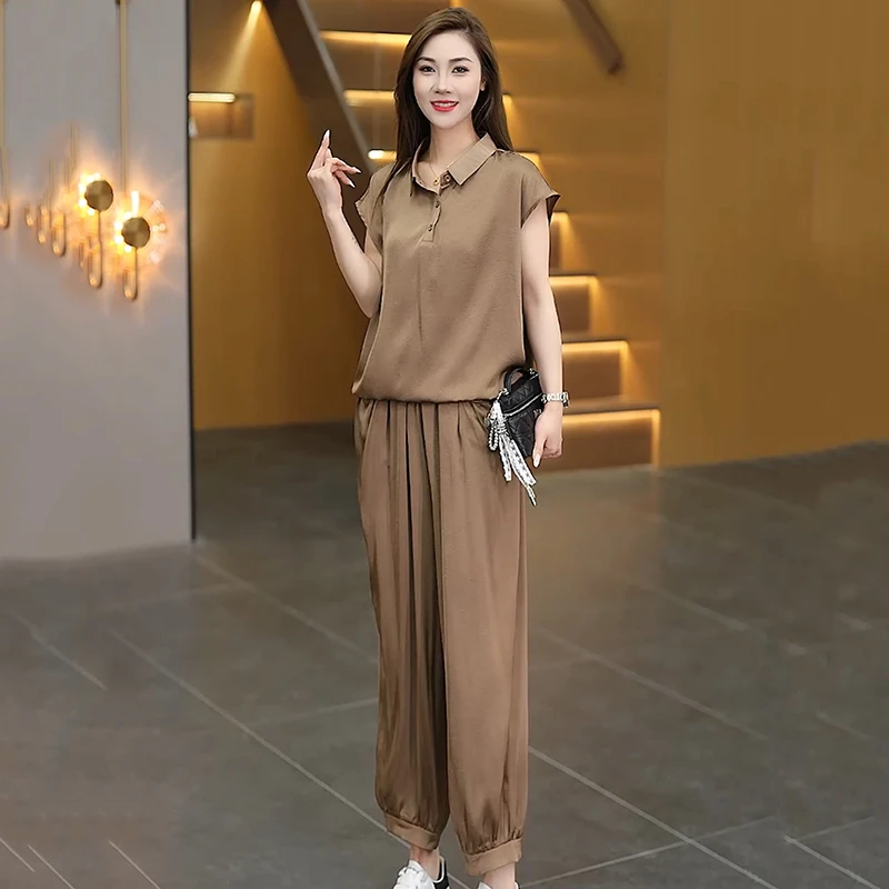 009女士套装夏季新款短袖裤子两件套装中老年妈妈装减龄休闲装女