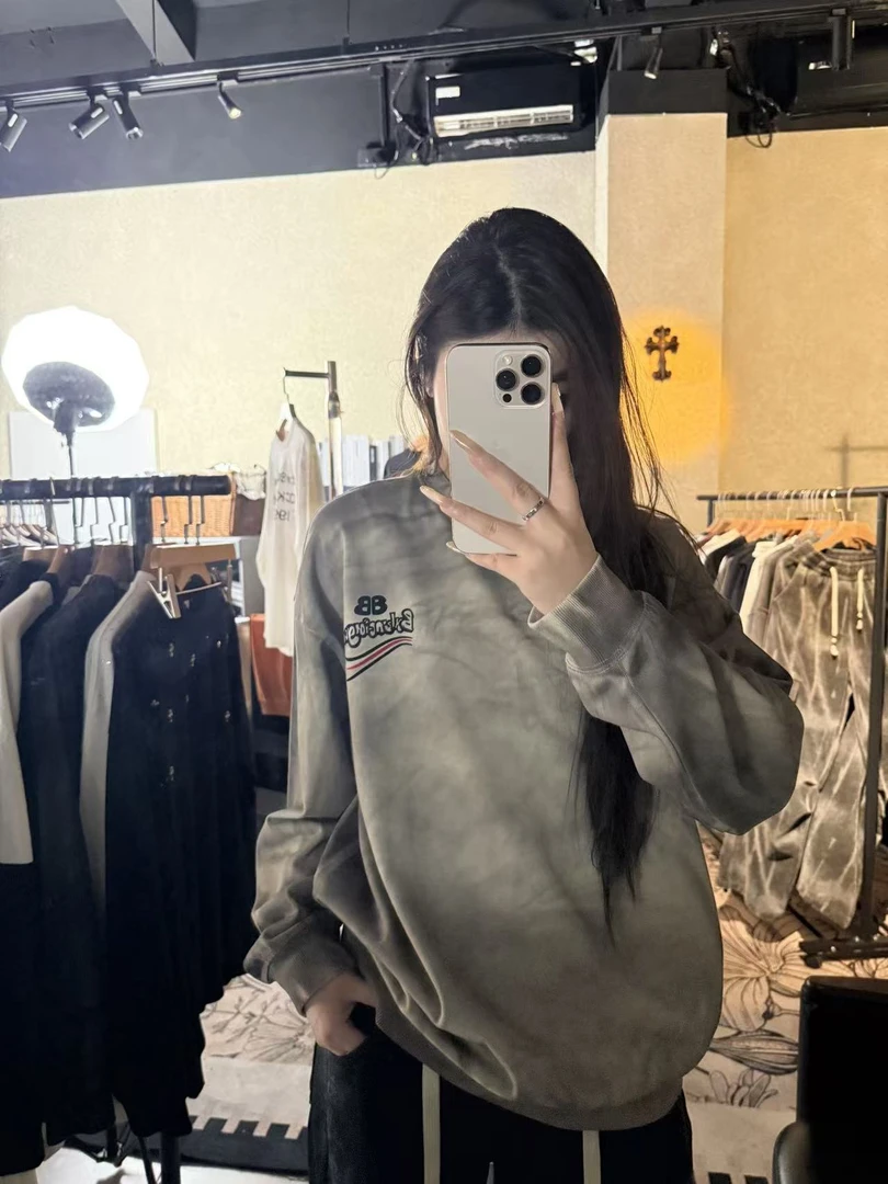 木木【海浪长袖】对版圆领套头长袖卫衣 男女同款T恤A147