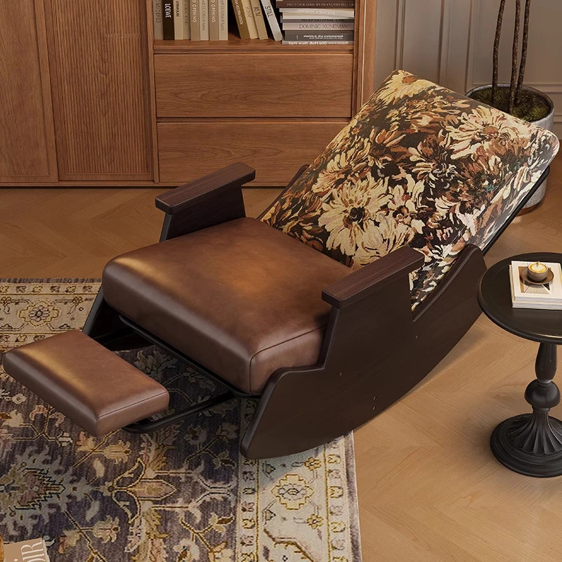 实木复古摇摇椅家用阳台中古风休闲椅客厅懒人沙发椅休闲躺椅摇椅