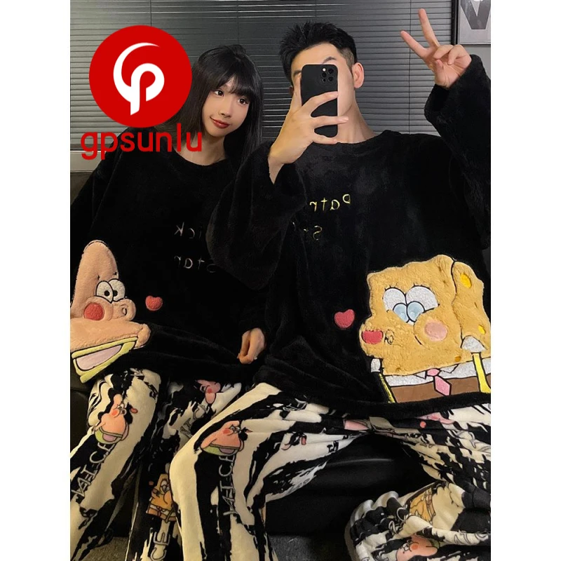 【高端小众】情侣睡衣女秋冬珊瑚绒卡通可爱男士保暖冬天家居服套装