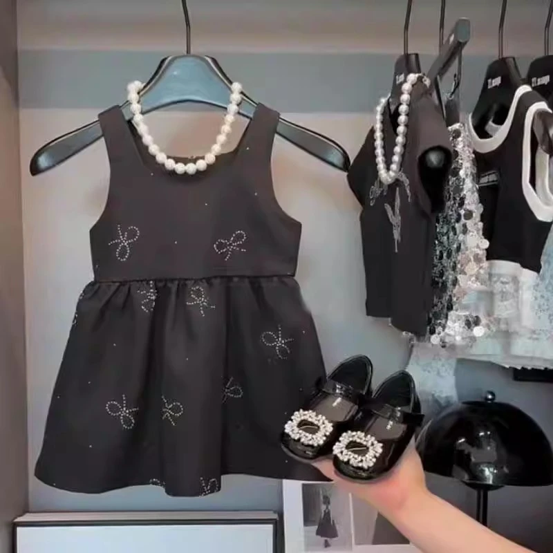 童装女童连衣裙夏季新款气质儿童蝴蝶结烫钻背心裙洋气裙子6726