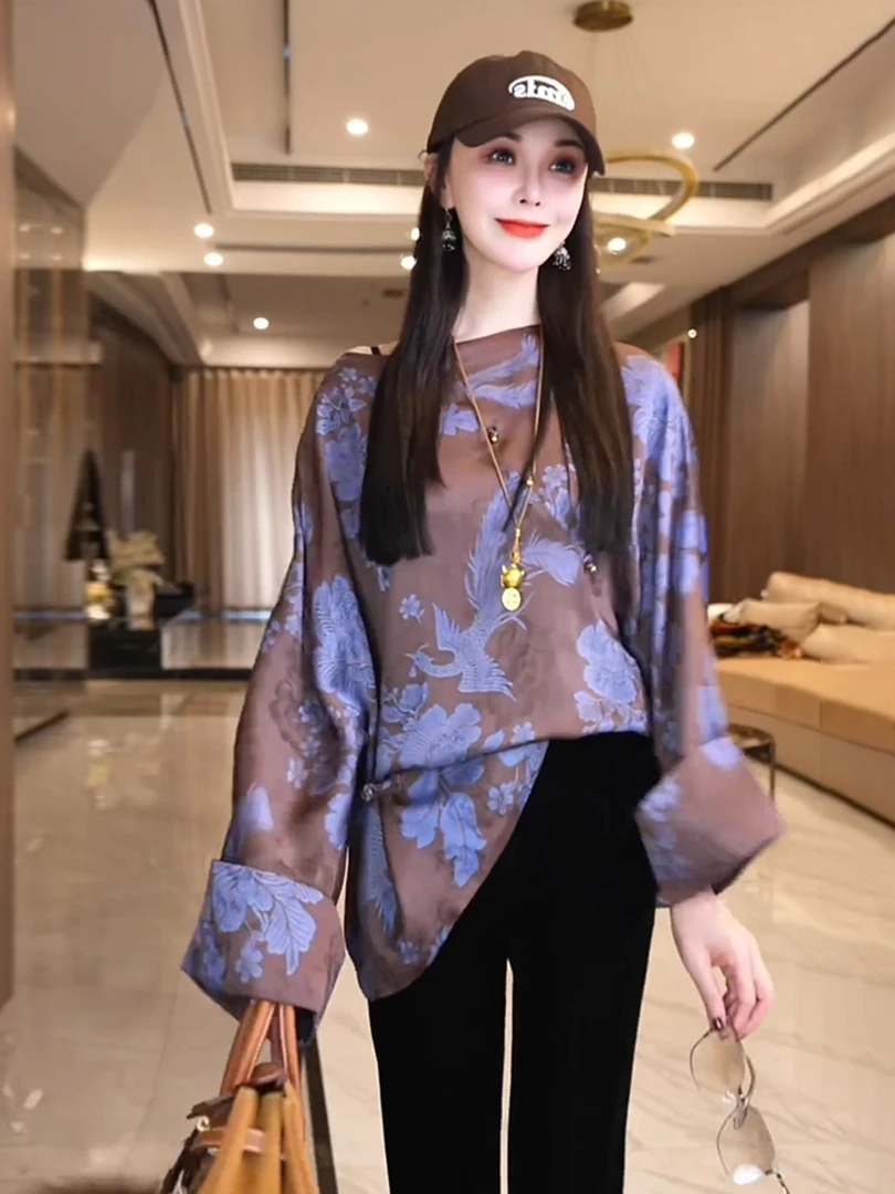独特超好看上衣轻奢高级感减龄洋气新中式小众紫色国风衬衫女秋季