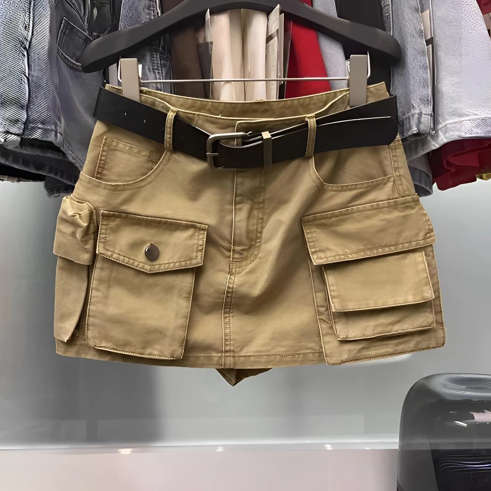 2025夏美式辣妹防走光包臀半身裙个性口袋低腰休闲工装牛仔短裙