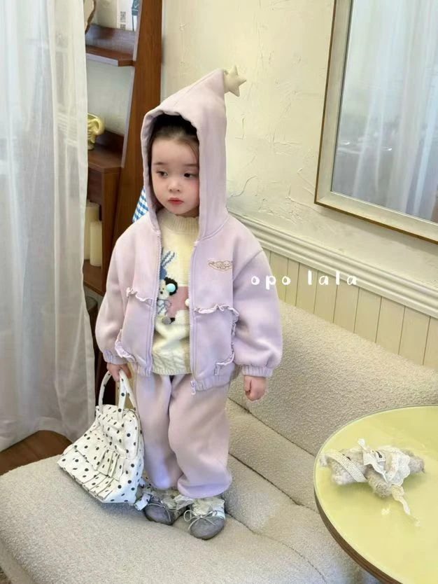 2025冬季新款女童加绒加厚小星星卫衣套装77001