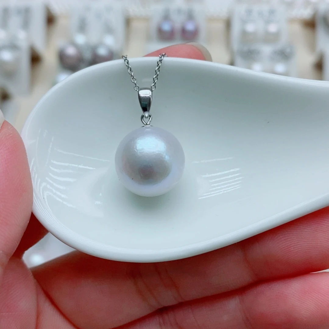 简***淡水珍珠银S925镶嵌吊坠(赠链)14mm