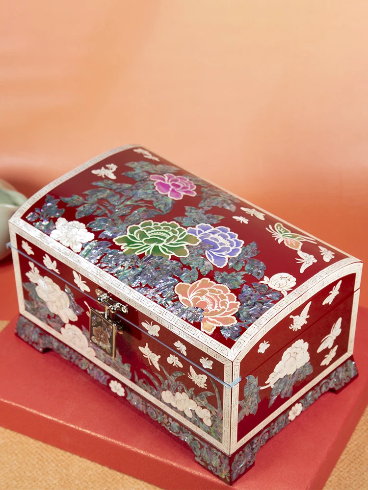 YH001【花开富贵】螺钿漆器首饰盒（满贝底）