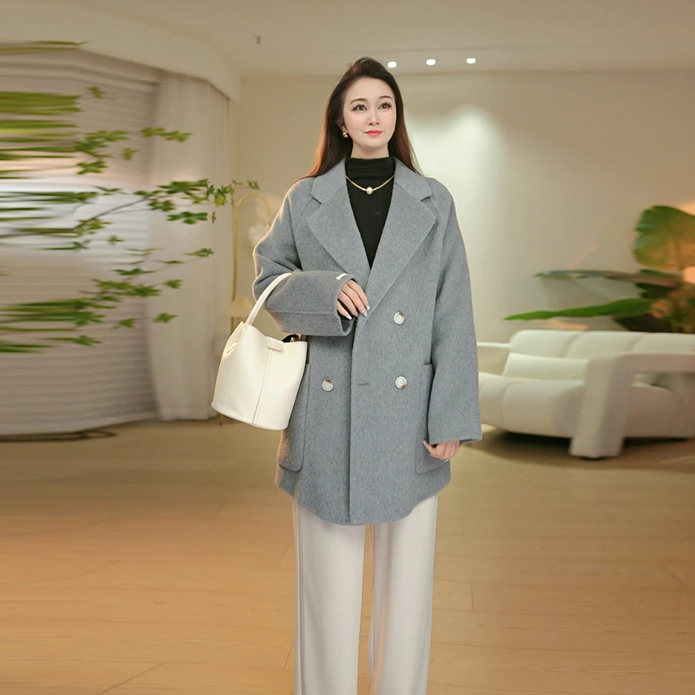 高端四粒扣轻奢双面呢羊毛大衣中长款休闲短款外套