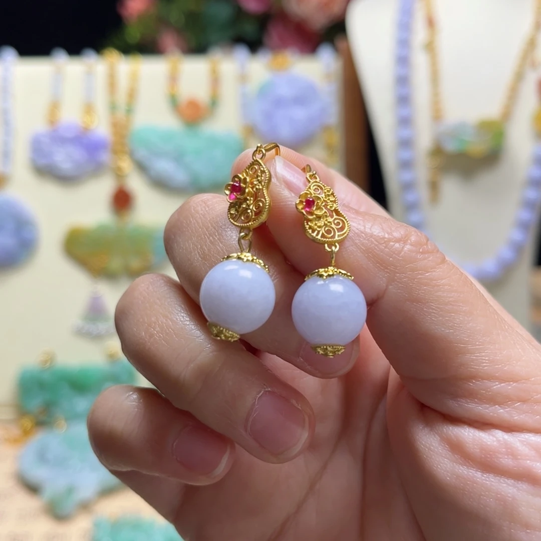 翡翠颈饰银S925镶嵌紫翡耳坠