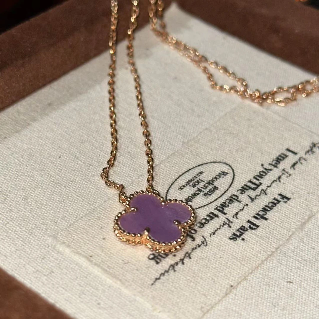 钛钢项链 紫色四叶花项链-67006