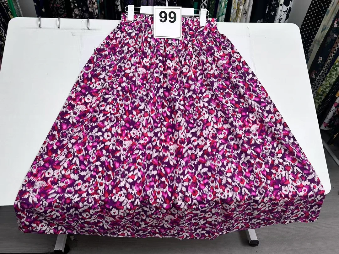 弹力重皱碎花半裙夏季新款显瘦气质高腰时尚复古双绉