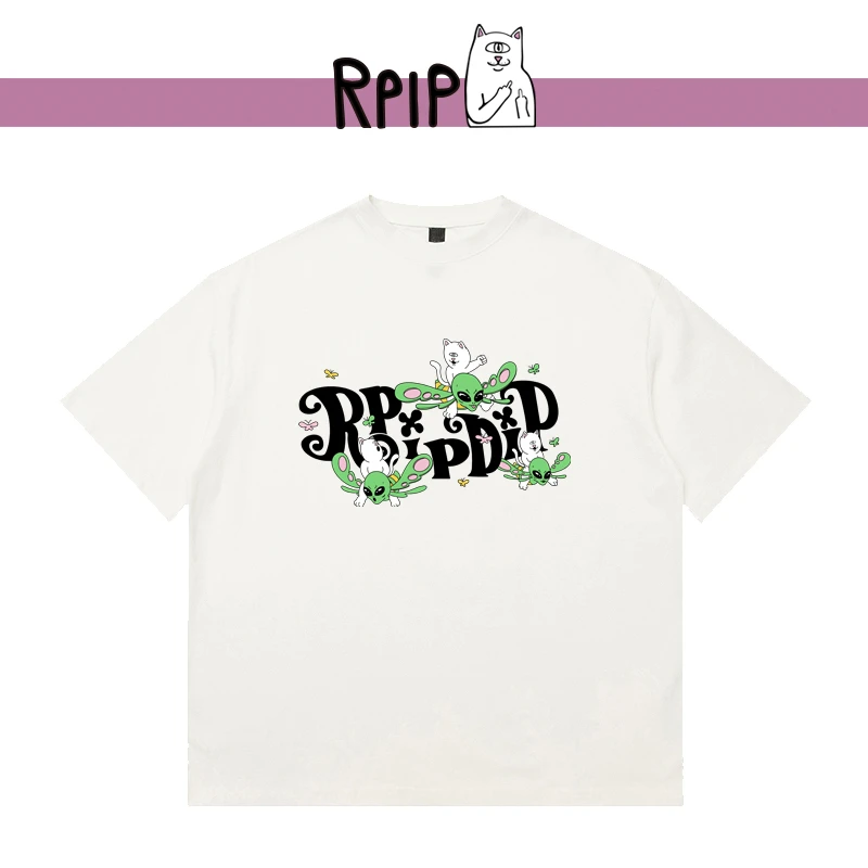 RPIP贱猫潮牌短袖T恤男纯棉情侣夏季复古圆领街头慵懒风休闲ins