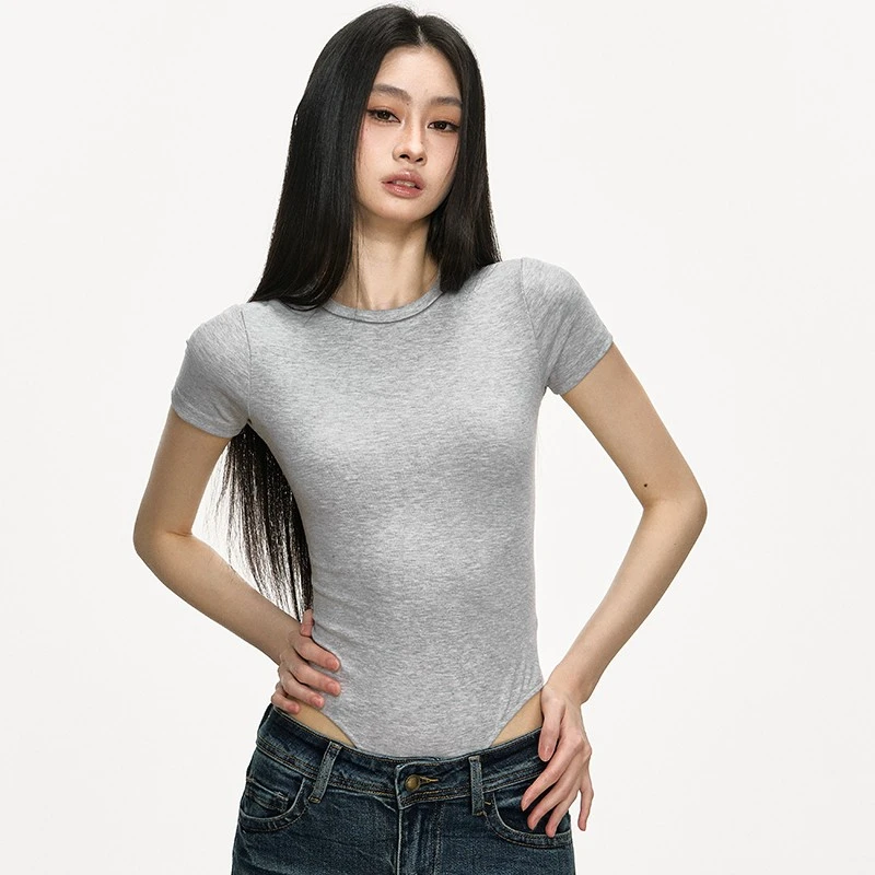 anna aneae棉短袖t恤女夏季2025新款修身百搭圆领正肩设计上衣