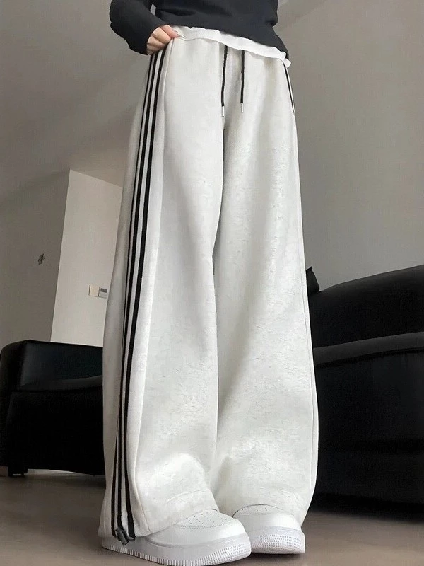 灰白色运动裤2025秋季新款女大码胖mm宽松显瘦高街直筒阔腿休闲裤
