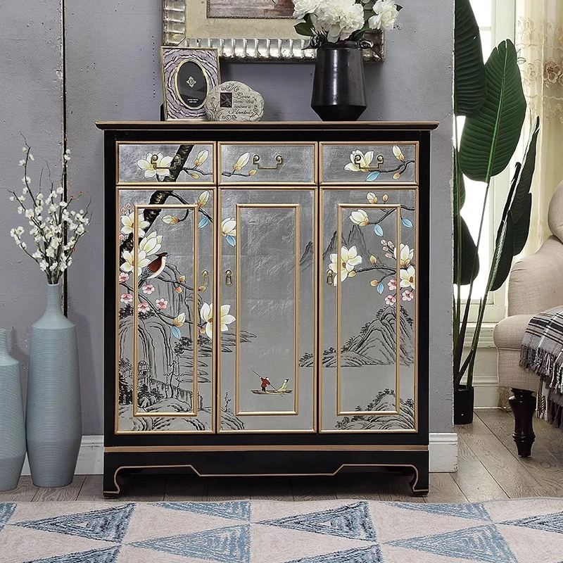 新中式鞋柜玄关柜家用客厅入户进门厅柜彩绘家具大容量收纳储物柜