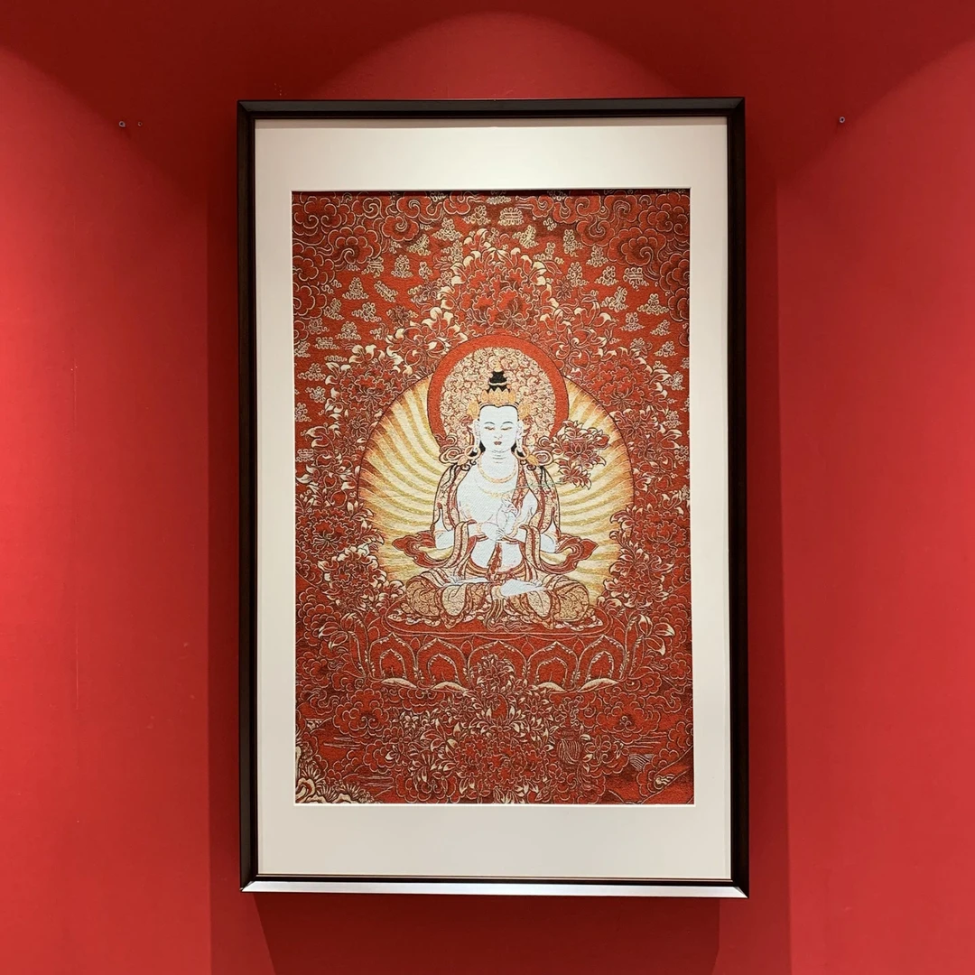 刺绣材质【大势至普萨】挂画实木装裱办公室玄关茶室书房装饰画