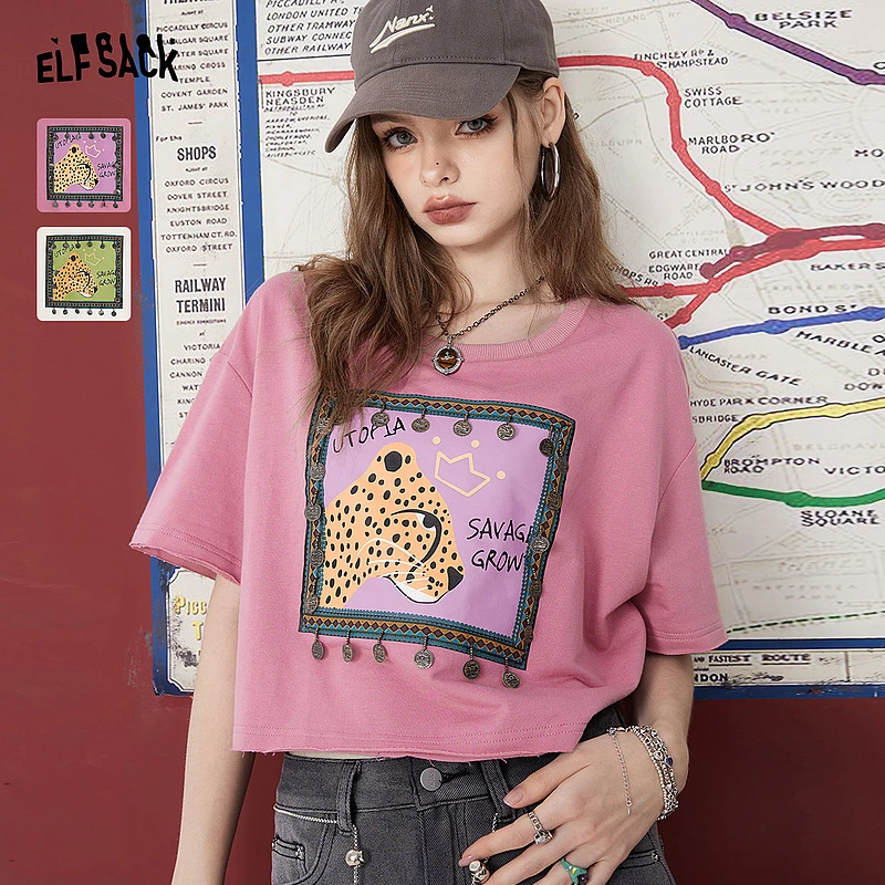 5049【金拐子】妖精的口袋我要豹豹你印花短袖t恤夏半袖短款显瘦