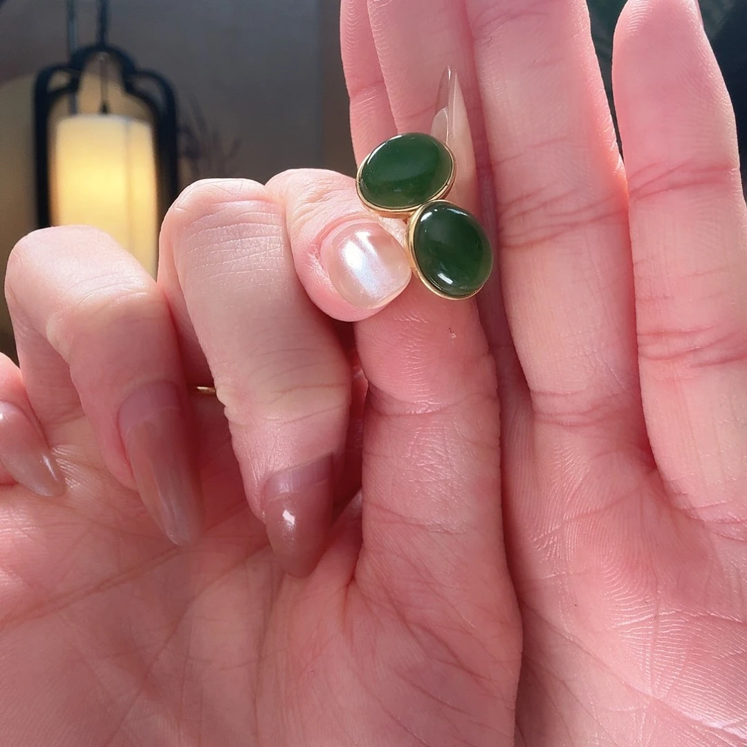 和田玉耳饰银S925镶嵌