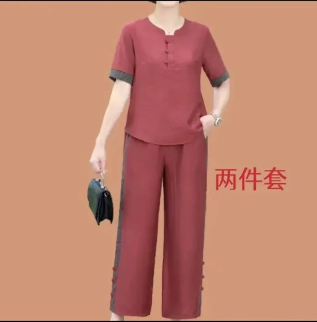 新款套装洋气时尚妈妈装大码女士短袖宽松夏季百搭遮肚套装