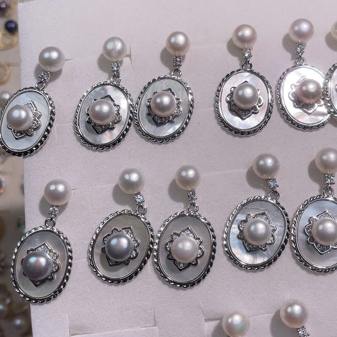 合金淡水珍珠耳饰抚*