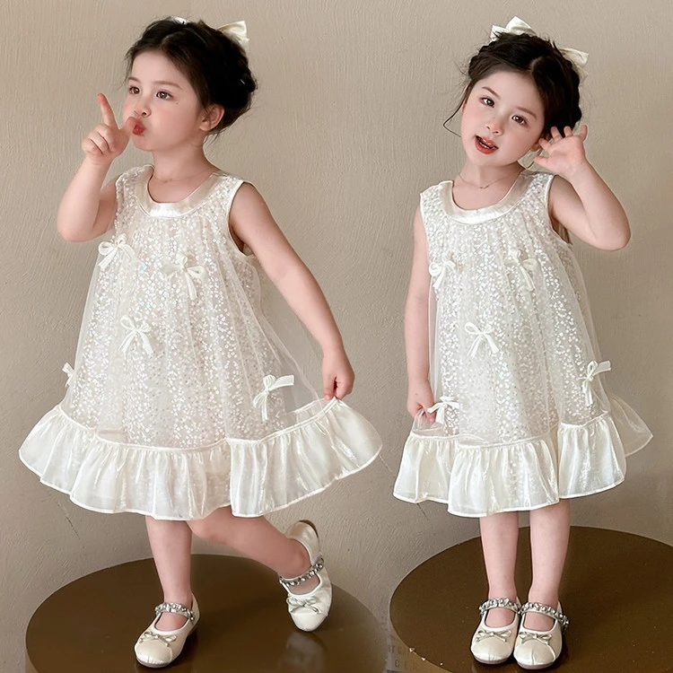 女童连衣裙夏季2025新款无袖背心裙网纱时髦甜美小童夏天儿童裙子