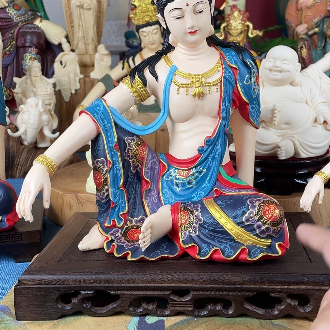 松***果石材自在观音摆件30高端