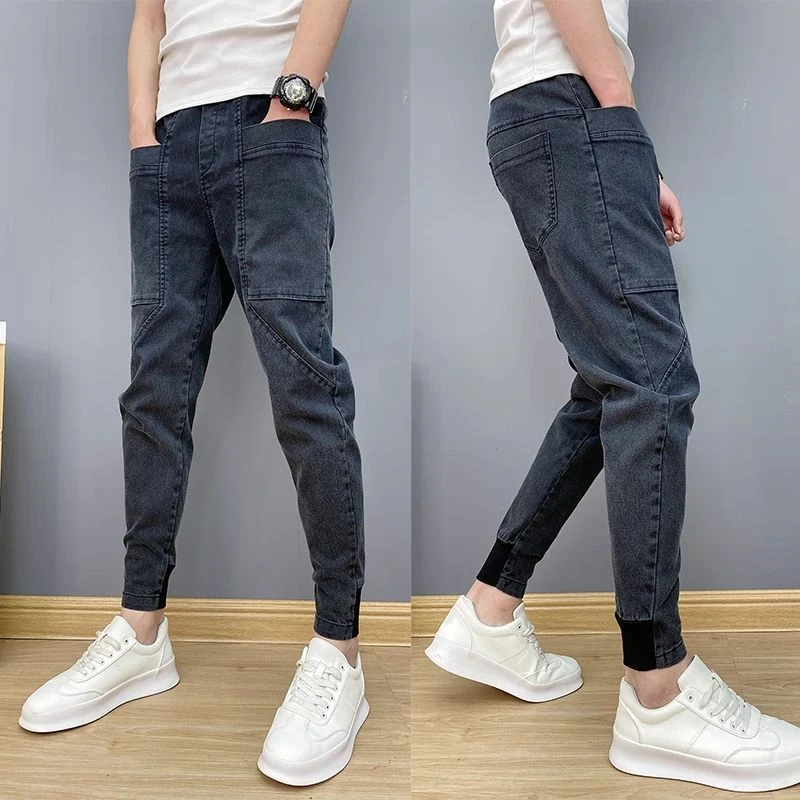 春季新款潮牌男士牛仔裤2025潮流修身束脚裤小脚裤百搭弹力休闲裤