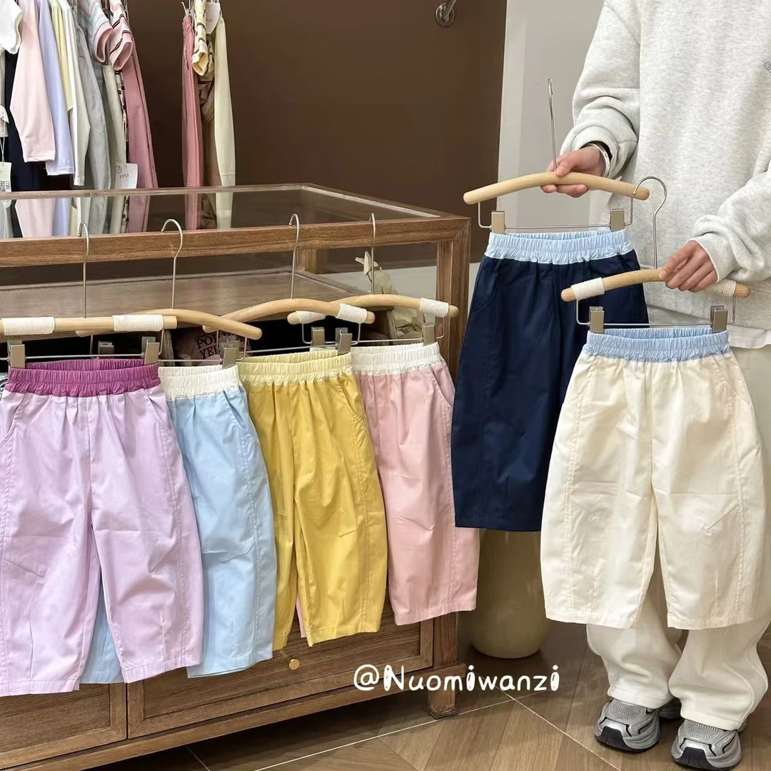 丸子十【现货】儿童百搭撞色裤腰拼接弯刀九分裤（夏款）WZJ-23547