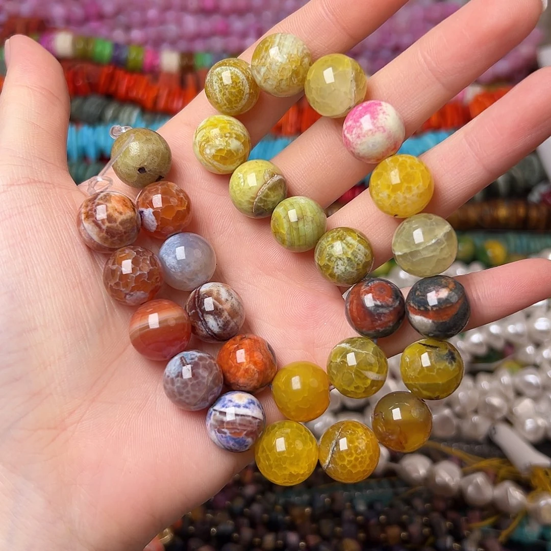 玛瑙/玉髓合金珠宝半成品N411。14mm天然玛瑙圆珠一条