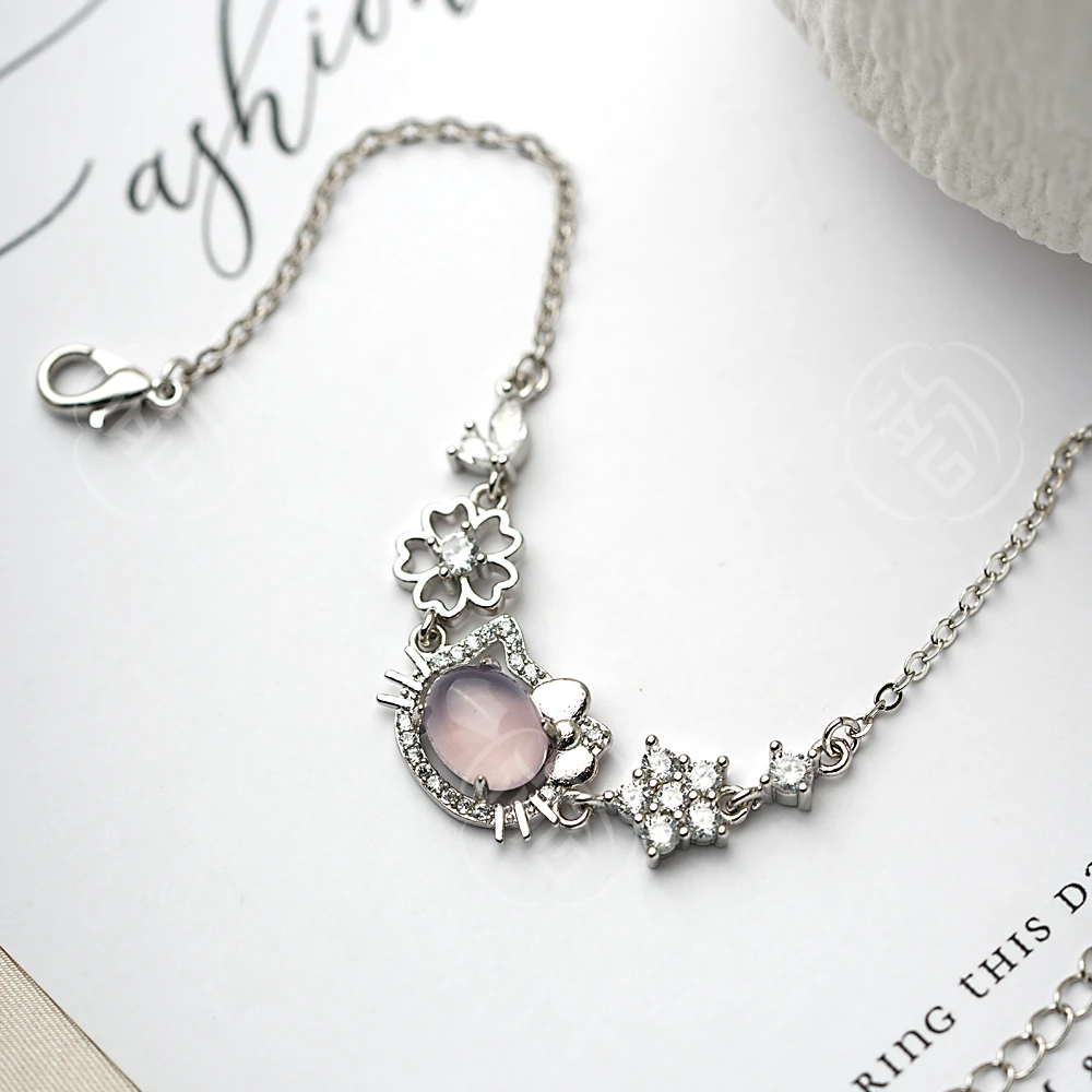 铜合金手链 KT粉色月光满钻手链可调节KT猫少女气质小众手链