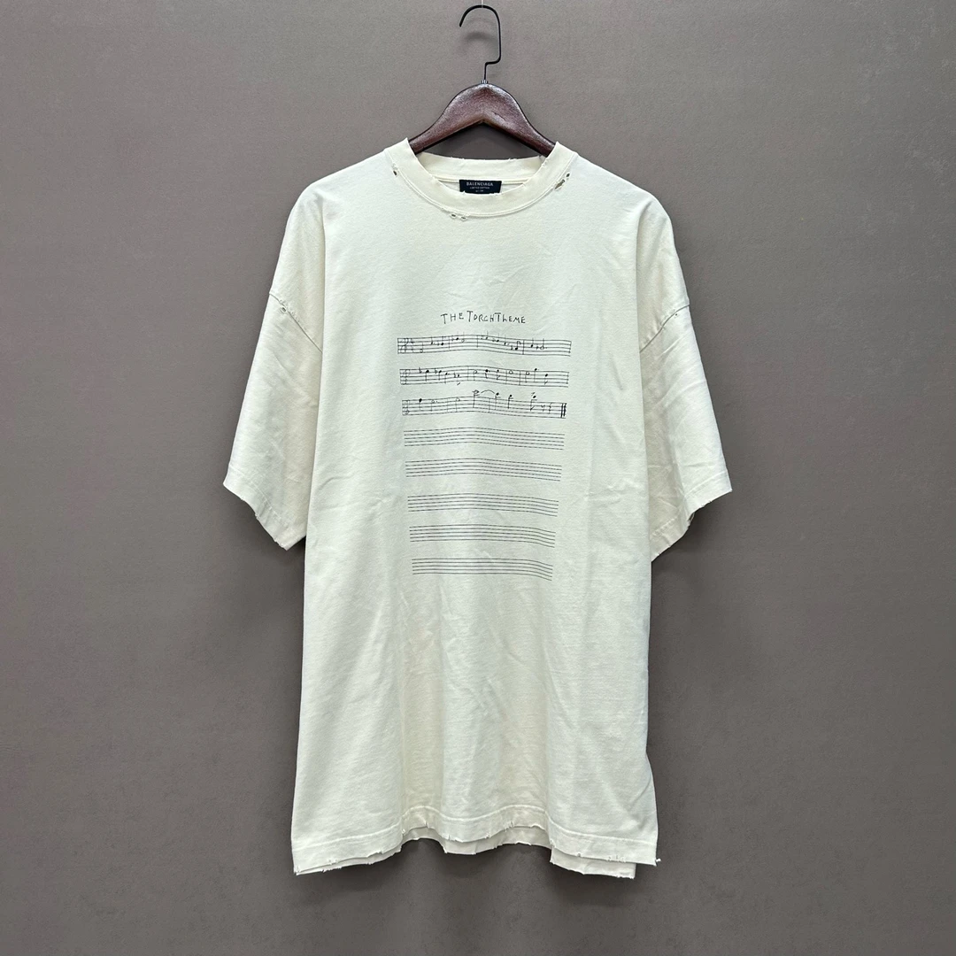 99新 Balenciaga/巴黎世家 24SS限定米白音符短袖：99新3码 00545