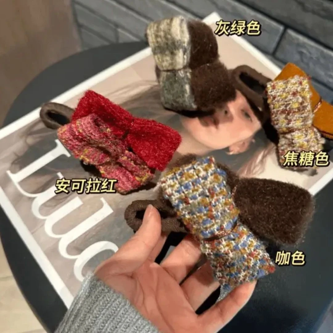 小香风蝴蝶结毛绒抓夹女气质后脑勺发夹鲨鱼夹秋冬新款高级感头饰