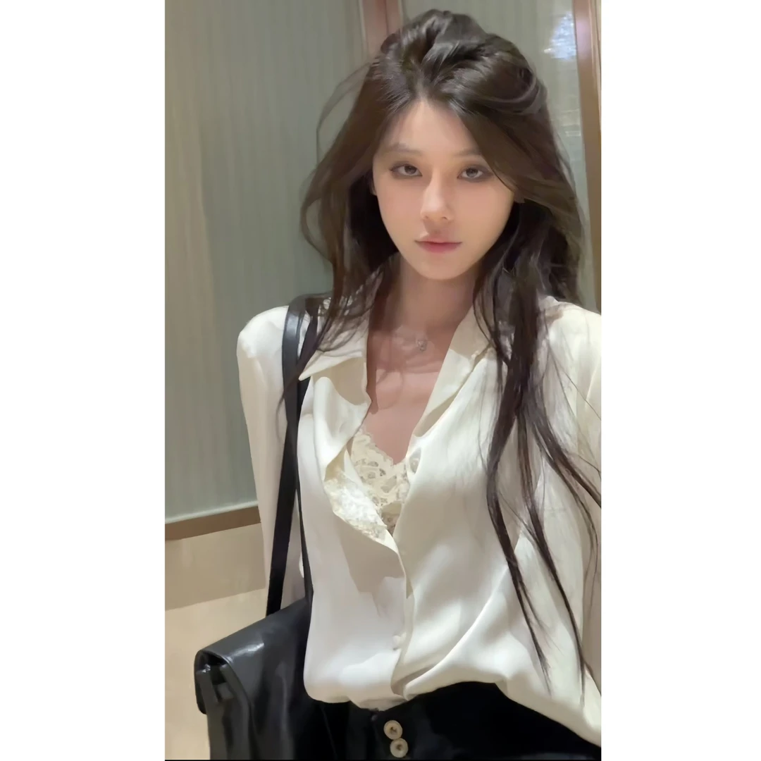 蕾丝花边衬衣+鱼骨半裙 2025新款女气质设计感长袖上衣衬衫