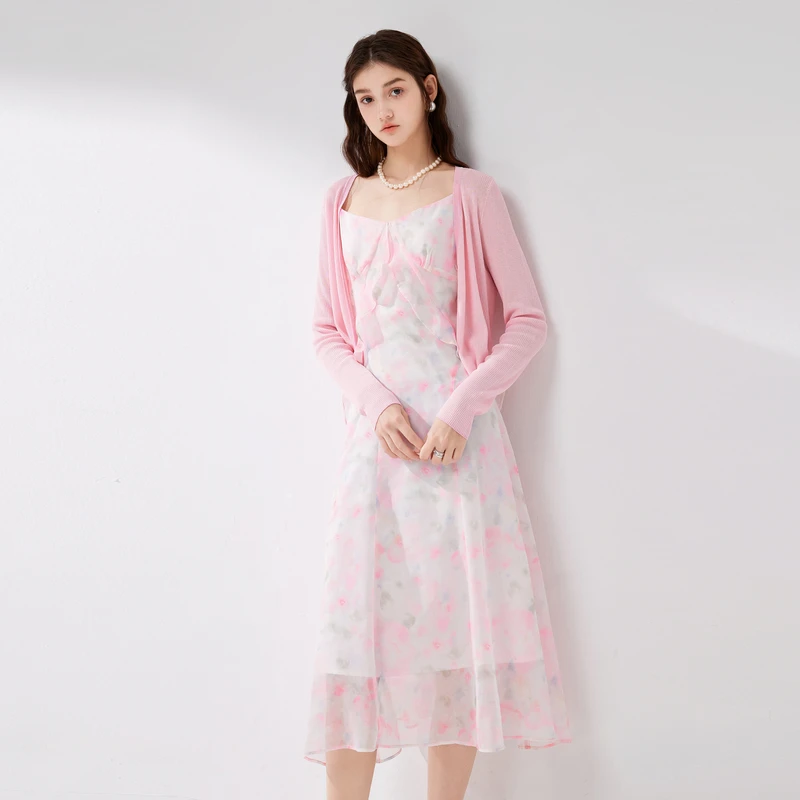 【许半夏专属】秋水伊人轻薄小衫雪纺吊带裙两件套2024年春季新款女