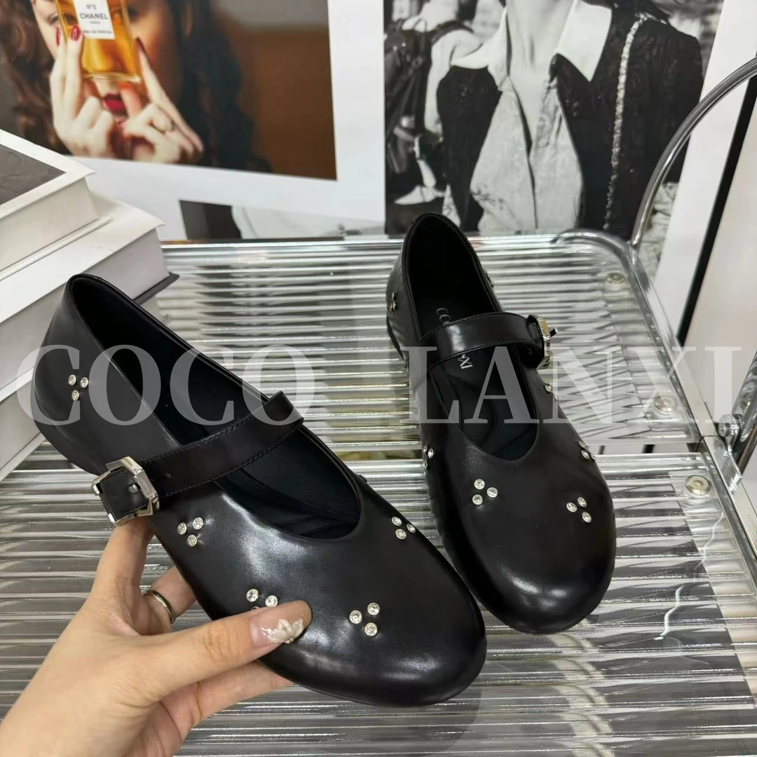 【晚风】法式玛丽珍鞋水钻圆头平底复古百搭小单鞋25DX212LX