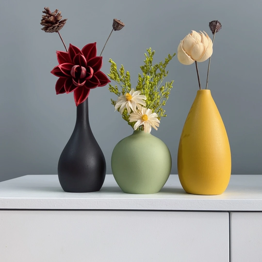 摆件陶瓷小花瓶摆件含花总高约20-30cm