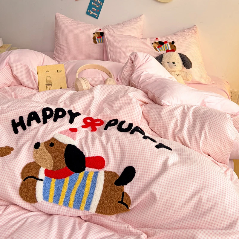 腊肠狗A类水洗棉毛巾绣床上用品四件套卡通学生宿舍被套三件套