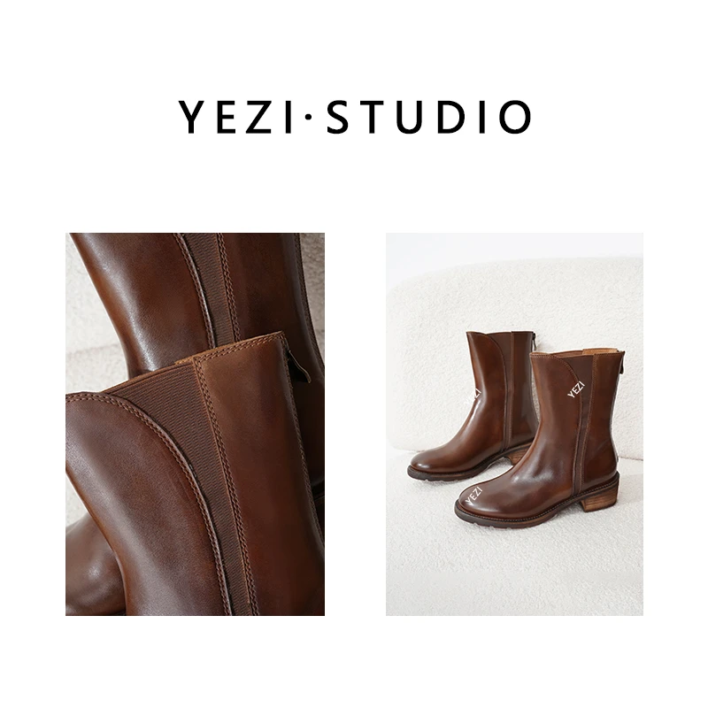 【西西里】进口水洗小牛皮复古重手工多色烟筒切尔西靴25449058