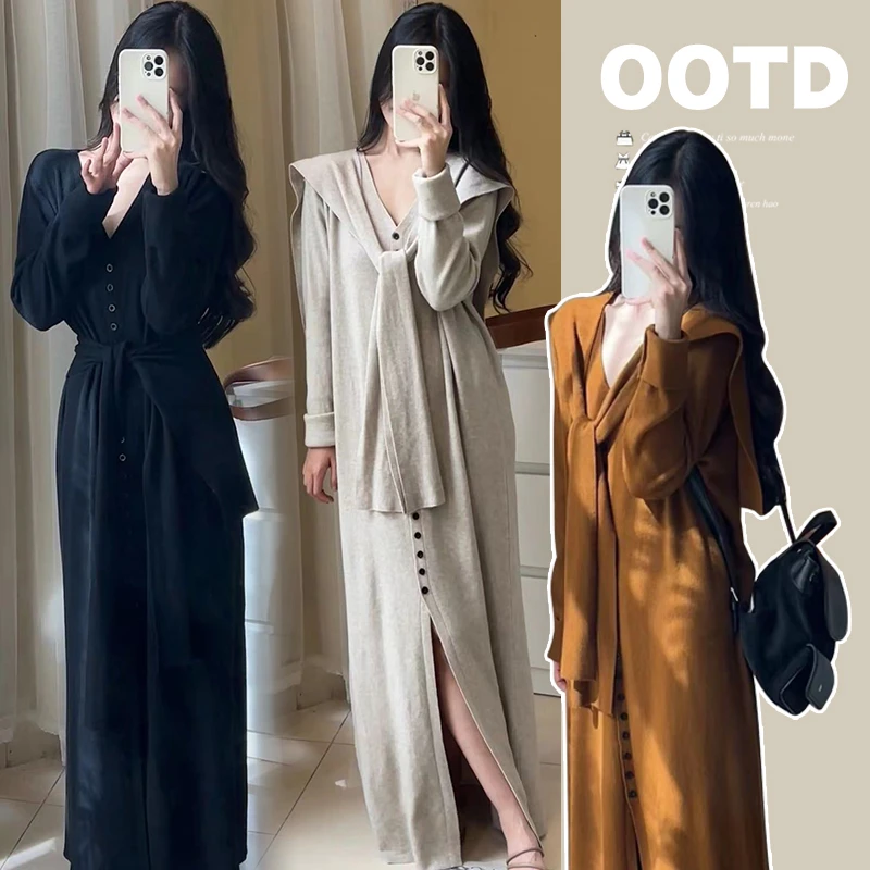 孕妇装春装2024新款韩版宽松大码连衣裙披肩懒人孕妇装显瘦时尚裙