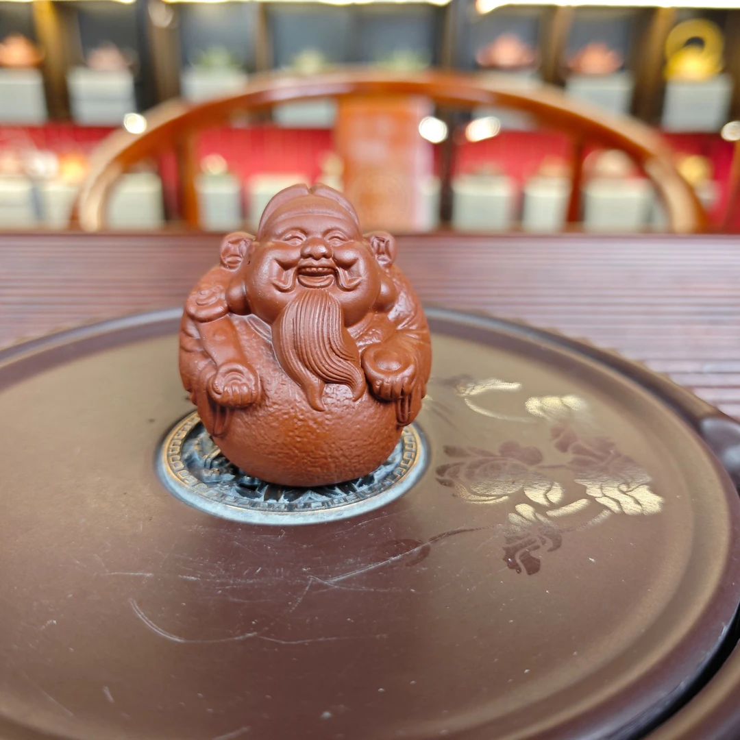 DT721笑口常开财神茶宠大红袍全手工紫砂茶宠