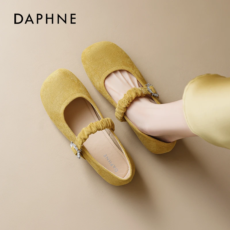 达芙妮黄色单鞋女2025新款夏季法式绝美玛丽珍凉鞋浅口平底豆豆鞋