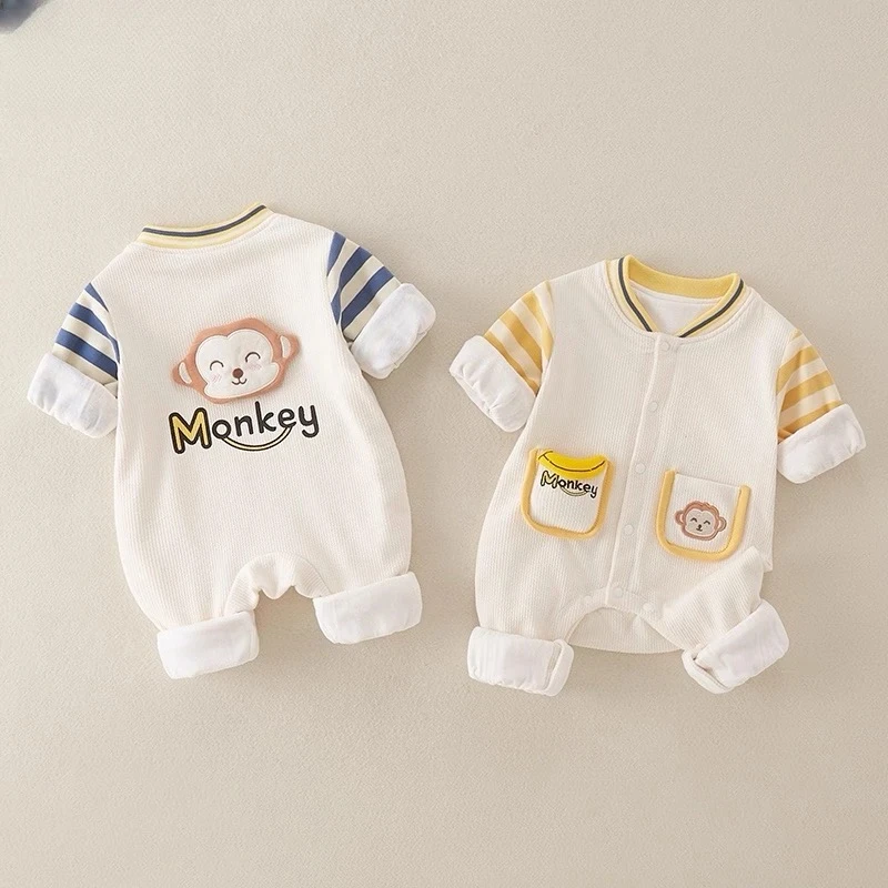 s【优选】婴幼儿春秋连体衣双层哈衣男宝宝可爱超萌满月百外出服ly