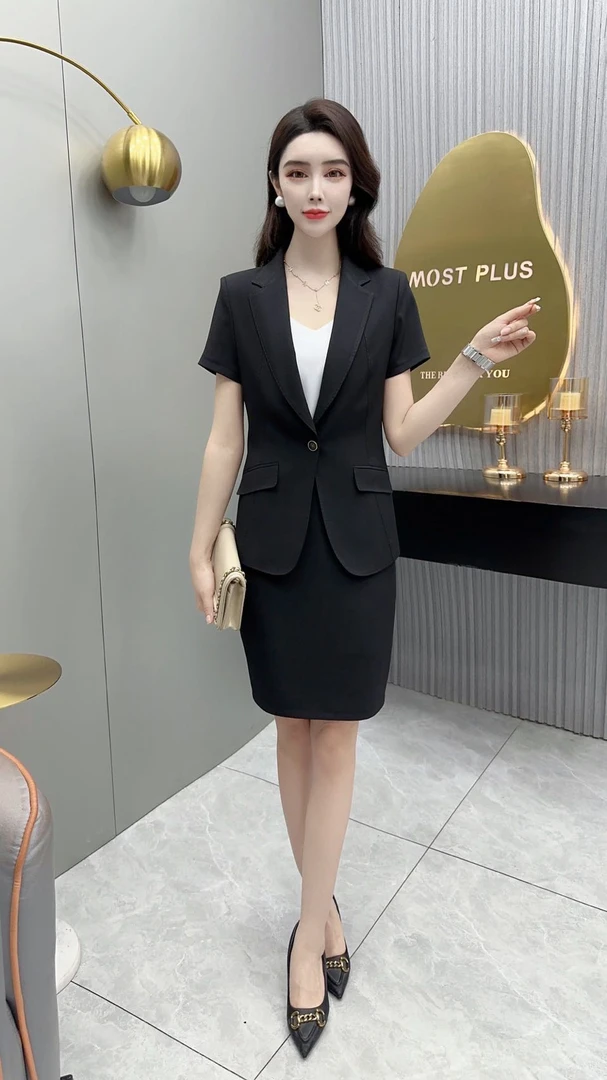 323女士夏季薄款短袖职业西装套装高端气质酒店经理工作服