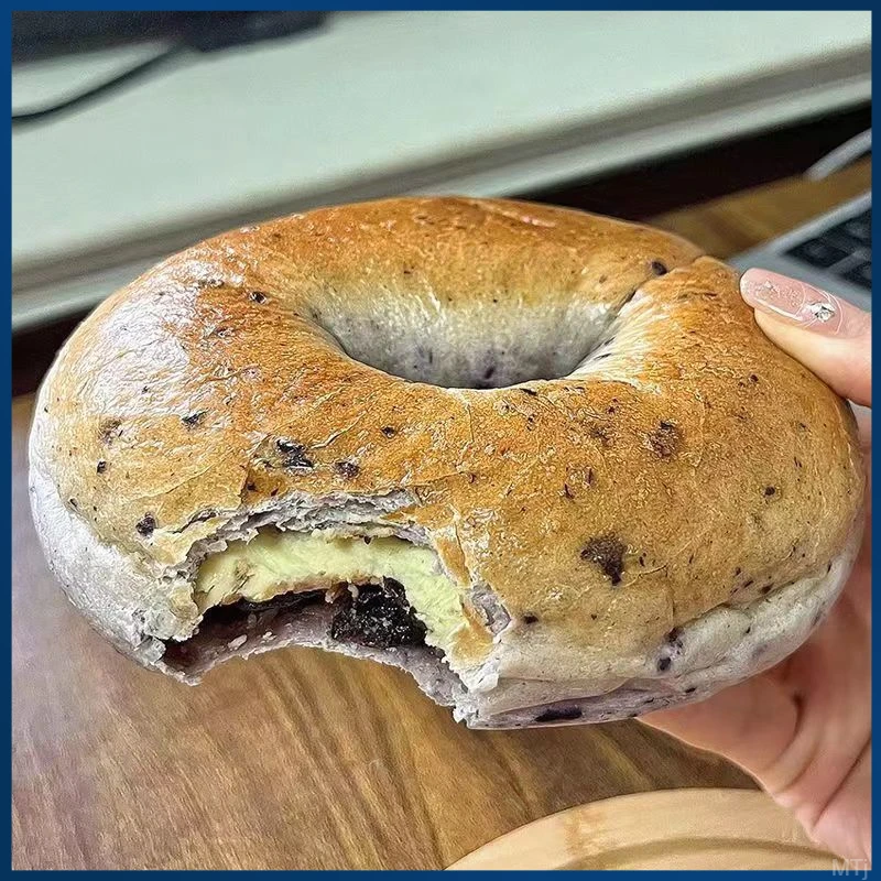 惠天然0蔗糖夹心贝果欧包充饥零食全麦营养早餐健身饱腹代早餐