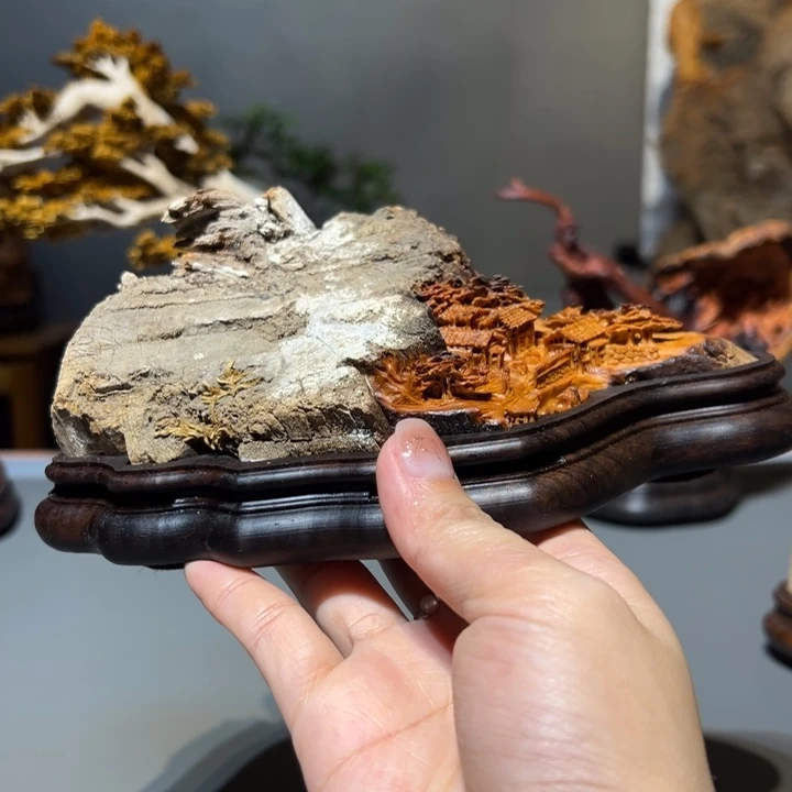 轻***舟柏木（崖柏）意境山水摆件作品