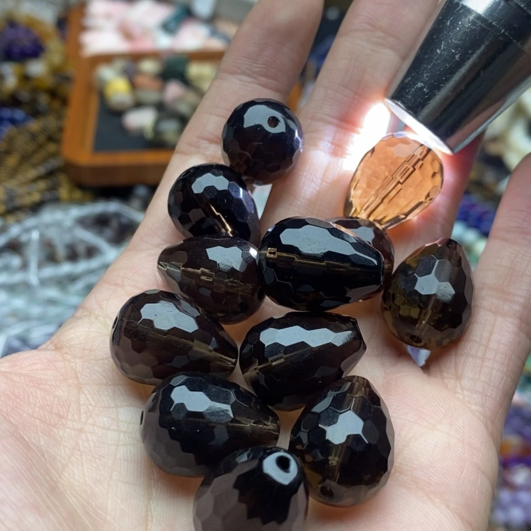 玛瑙/玉髓未镶嵌珠宝半成品一个天然黑茶晶切面水滴