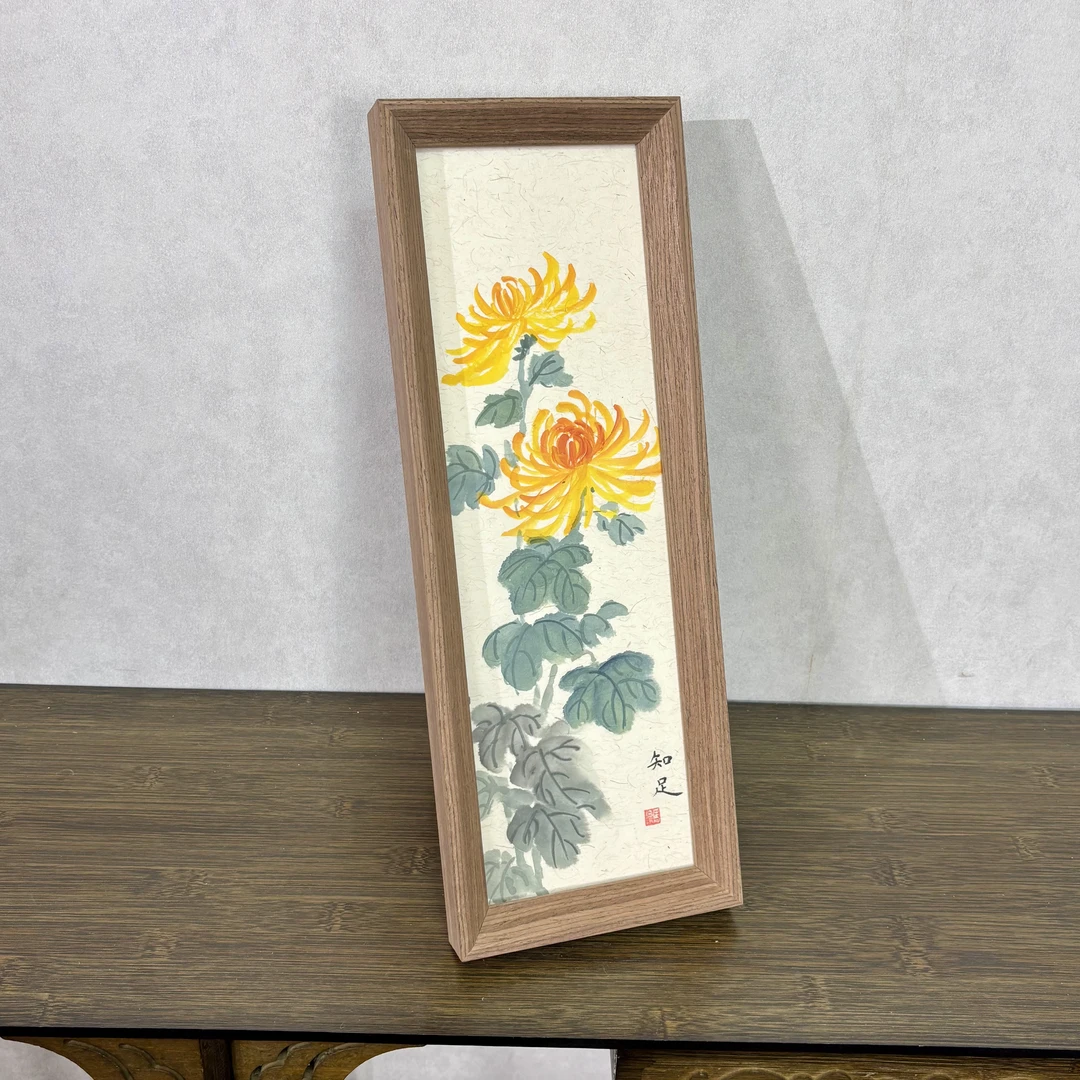 知足（菊花）-真人手绘-桌面摆台客厅茶室玄关办公室礼物家居文创