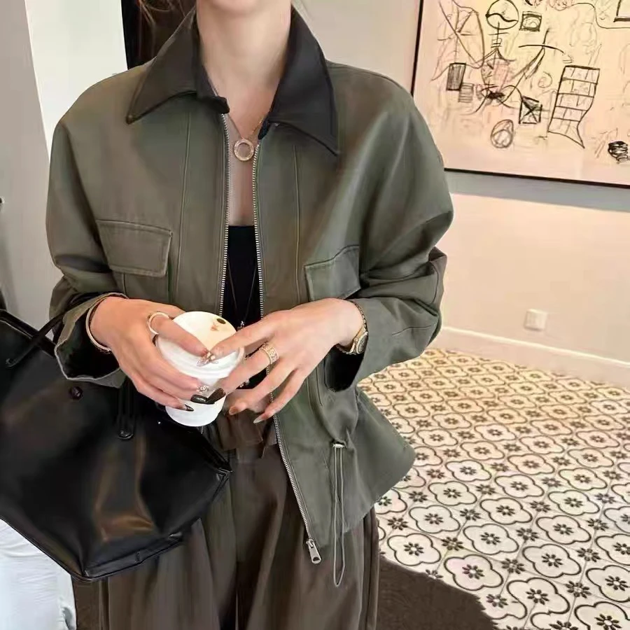 a-15.设计感抽绳收腰翻领二棉外套2203款衣长约68