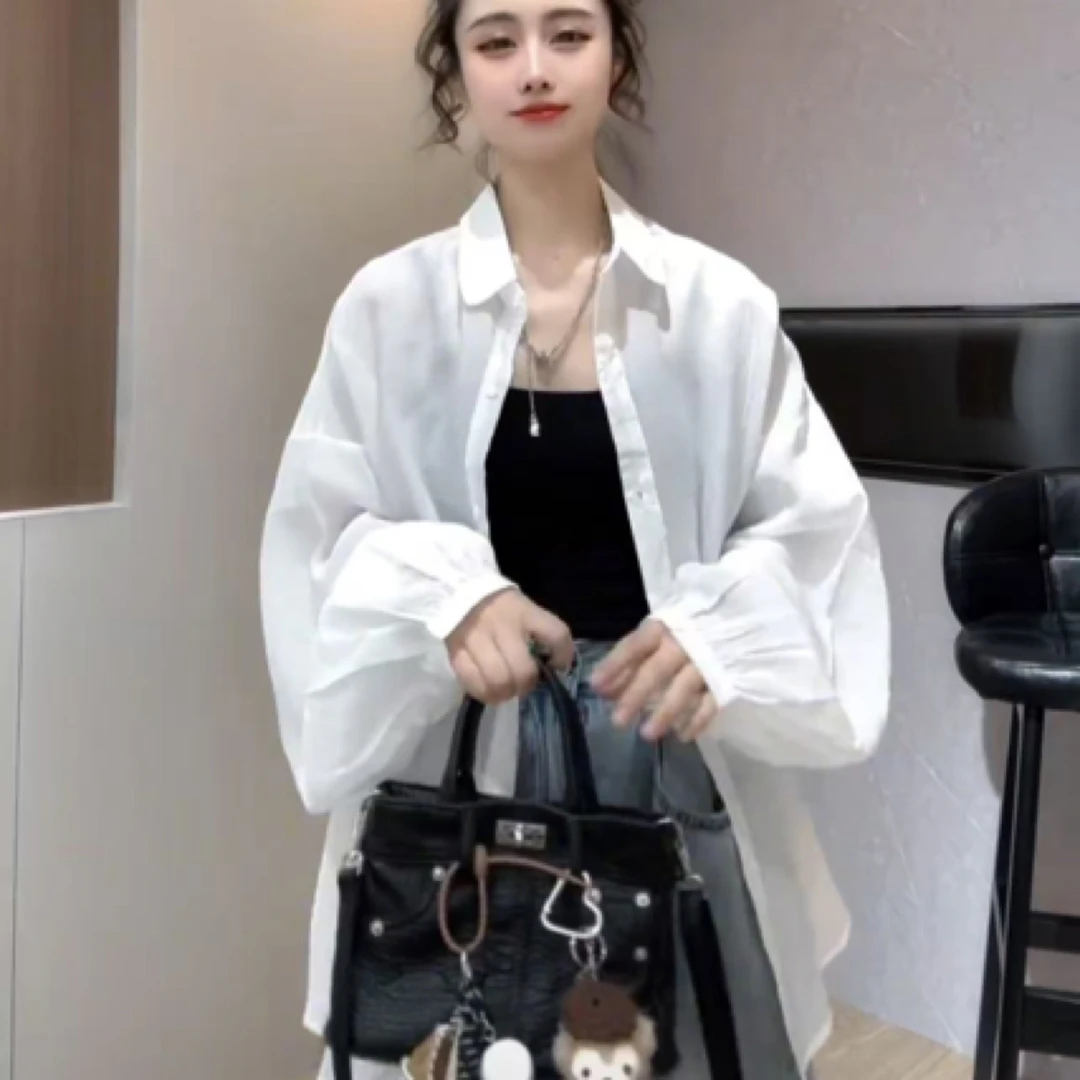 2025春季春季流行白色衬衫女宽松休闲百搭韩系防晒舒适长袖衬衣