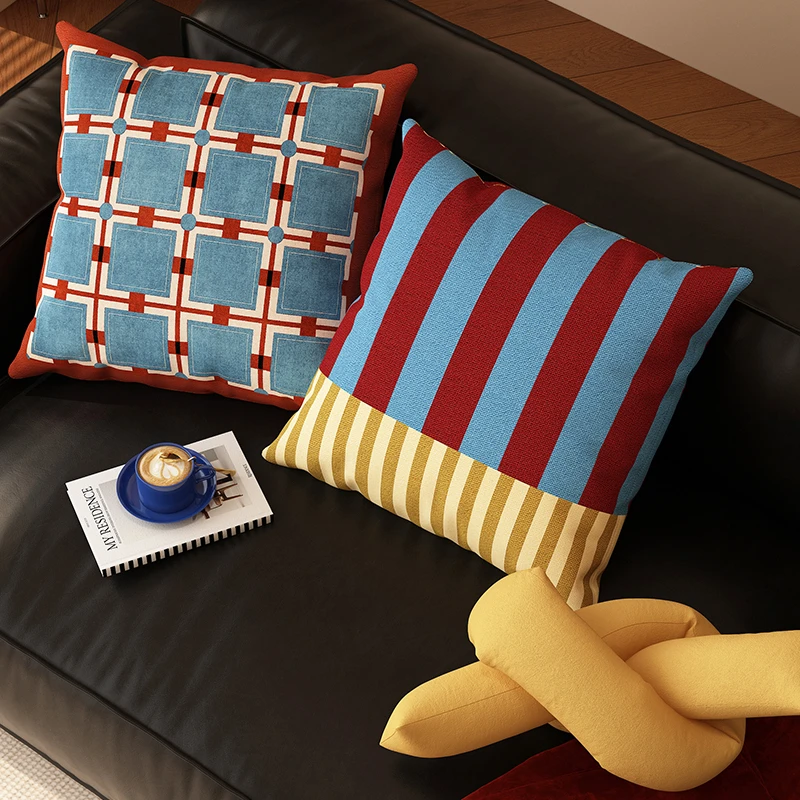 多巴胺抱枕客厅条纹沙发靠枕包豪斯撞色可拆洗靠垫办公室午睡枕头